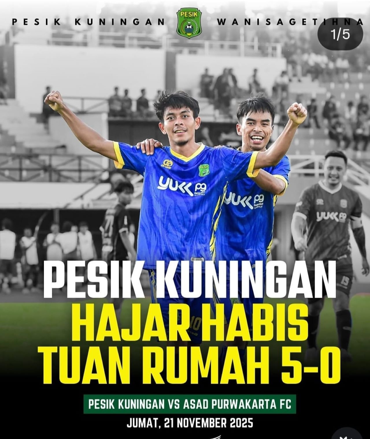 PESIK Kuningan lolos ke Semifinal Piala Gubernur Jabar dan melaju ke Liga 4 Nasional 2026 usai membantai ASAD Purwakarta 5-0.