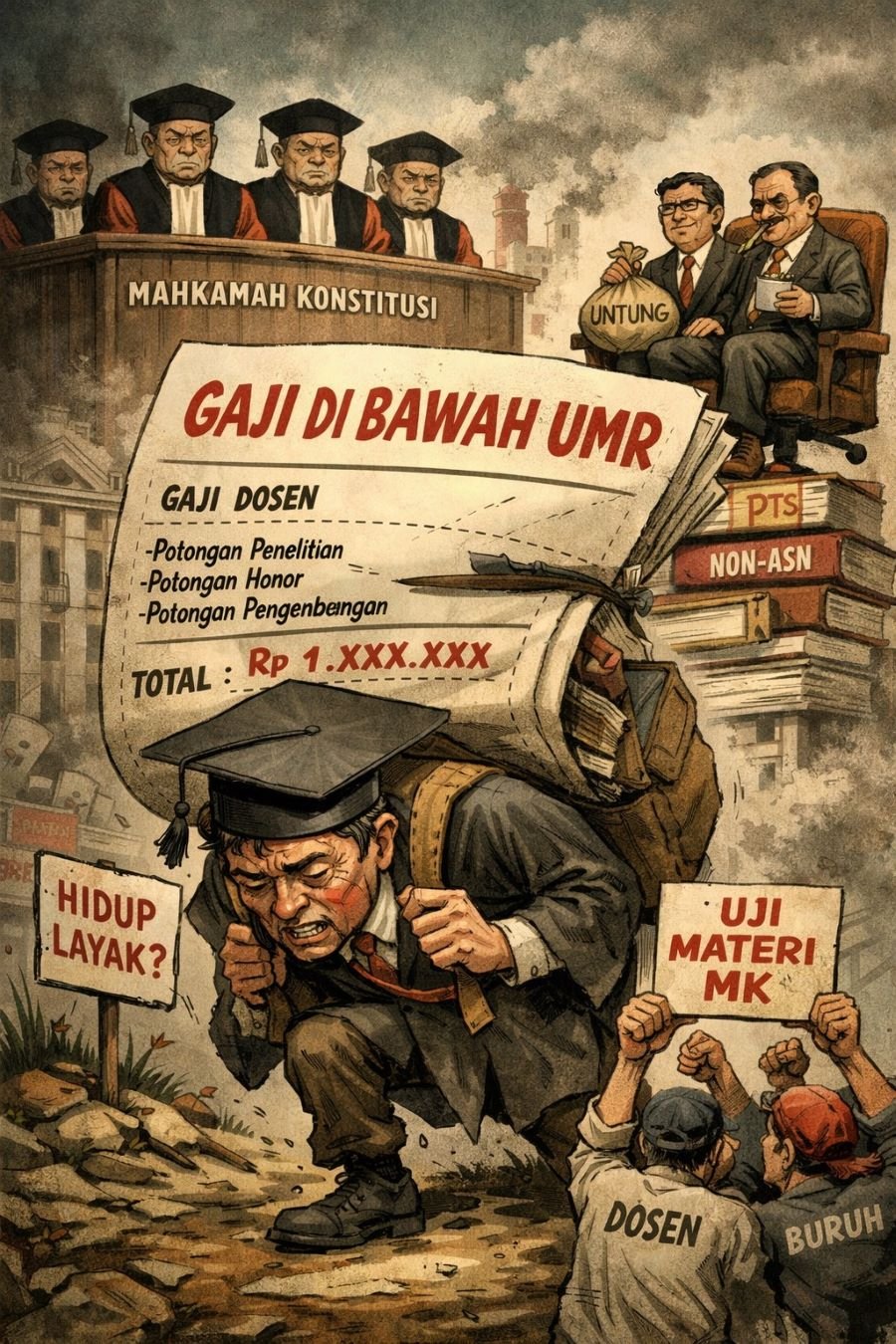 Serikat Pekerja Kampus gugat UU Guru dan Dosen ke MK. Tuntut gaji pokok minimal setara UMR demi kesejahteraan pendidik yang layak.