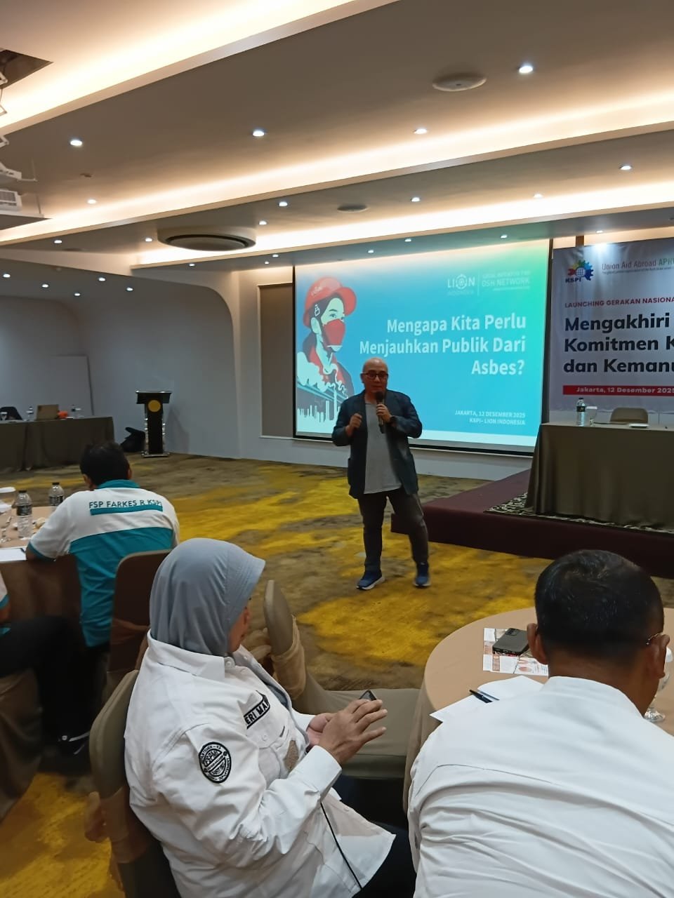 Direktur Eksekutif Local Initiative for OSH Network (LION) Indonesia, Surya Ferdian, dalam Seminar Nasional KSPI 2025, di Jakarta, (12/12/2025).*