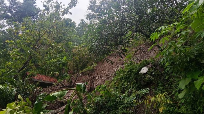 Longsor tebing 11 meter di Singkup - Japara, Kabupaten Kuningan tutup akses jalan tani dan rusak 2 hektar sawah. BPBD siapkan alat berat di lokasi, (31/12/2025).
