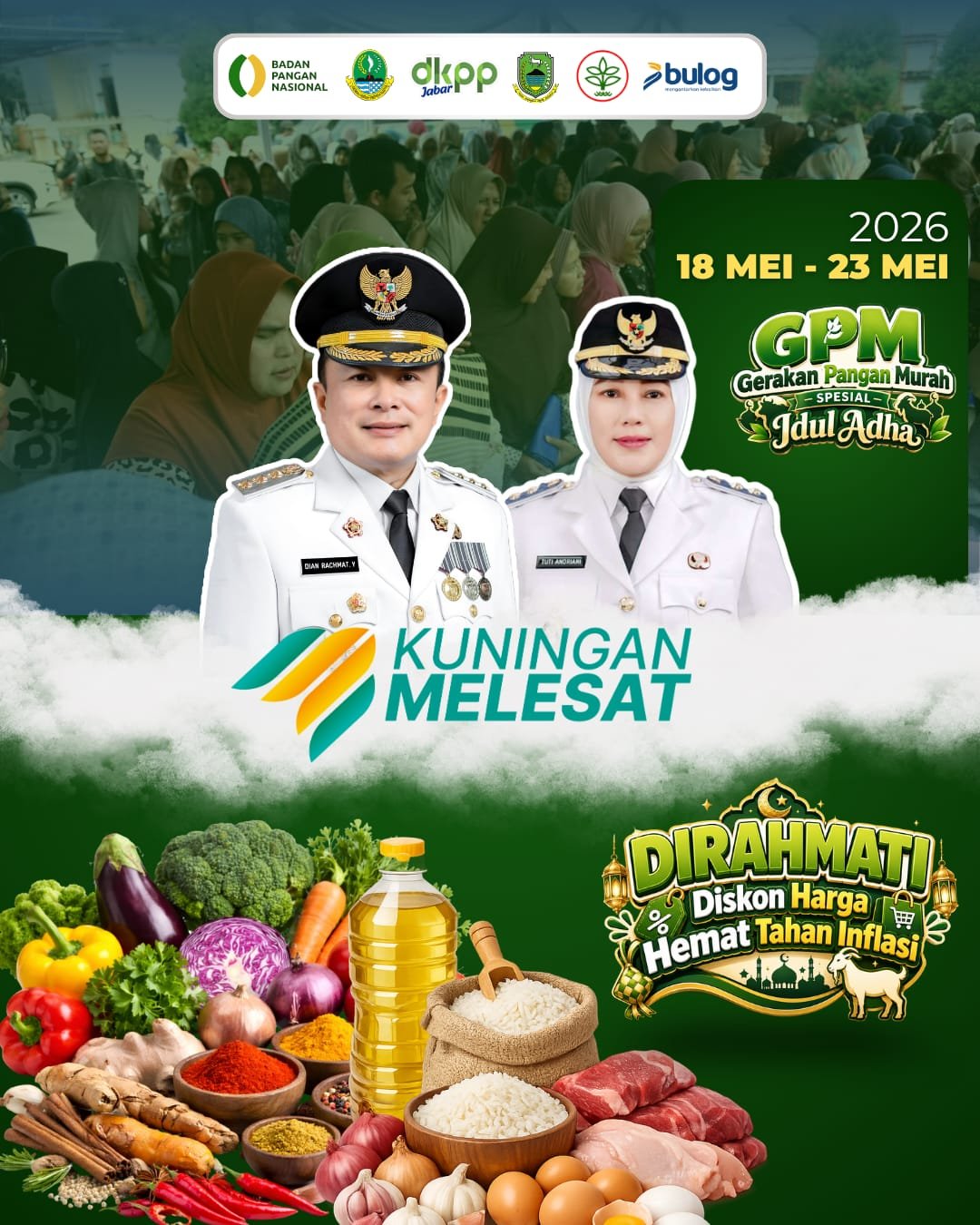 Pemkab Kuningan gelar Gerakan Pangan Murah subsidi di 6 kecamatan jelang Idul Adha 2026 demi amankan stok dan stabilkan harga sembako.