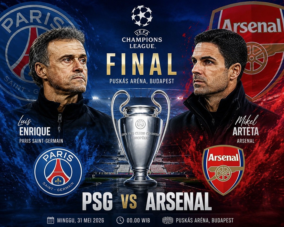 4 Link Live Streaming Arsenal vs PSG: Final Liga Champions, Tempat Menonton Adu Taktik Enrique Lawan Arteta di Budapest
