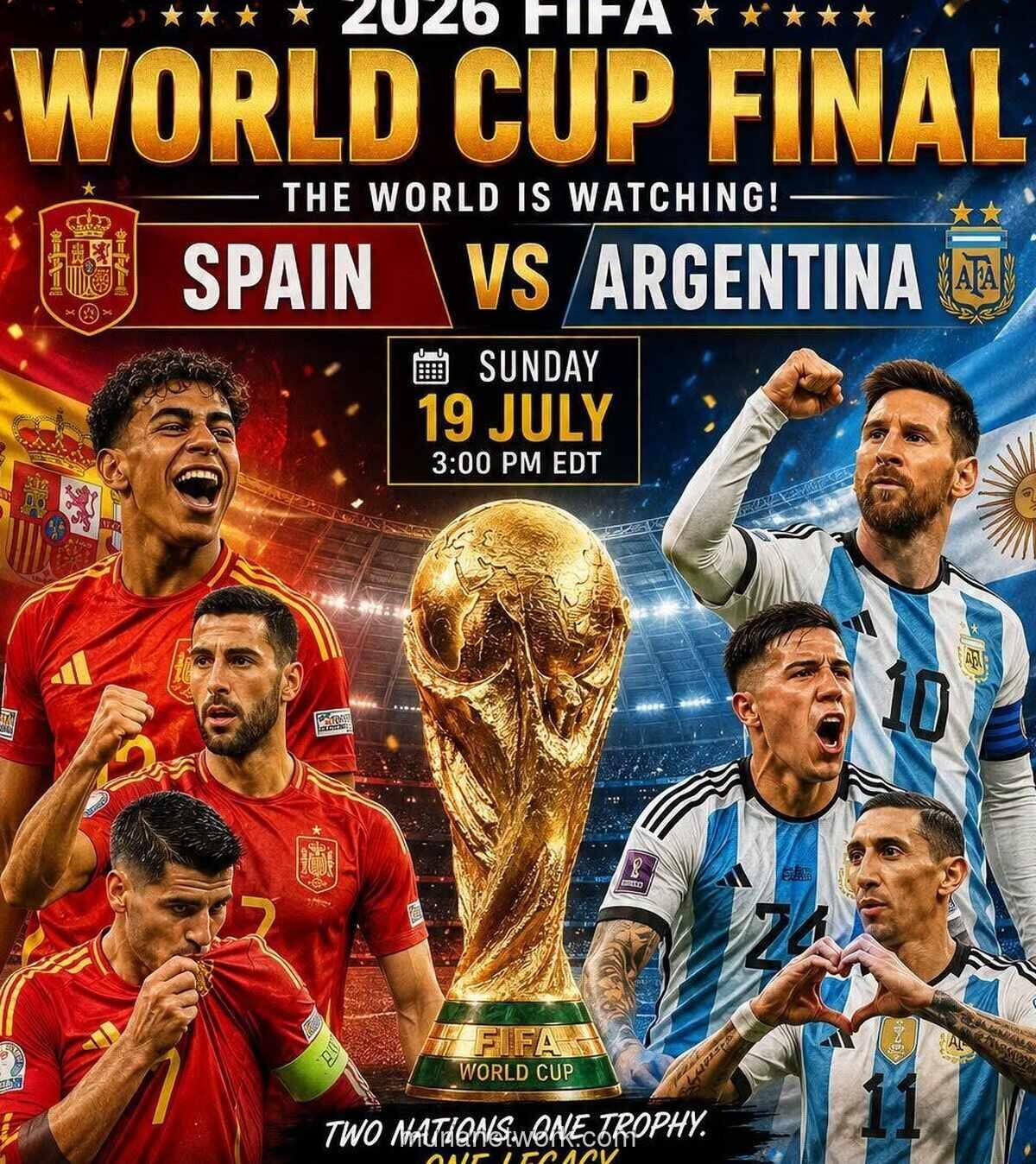 8 link live streaming Argentina vs Spanyol, prediksi final Piala Dunia 2026 serta 5 rekor Lionel Messi dan La Albiceleste yang siap pecah.