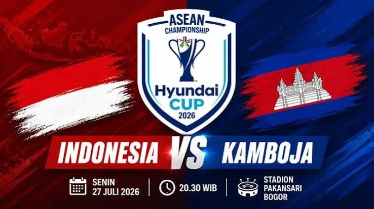 2 link live streaming Indonesia vs Kamboja AFF 2026 di RCTI dan Vision+, prediksi, susunan pemain, H2H, Senin 27 Juli.