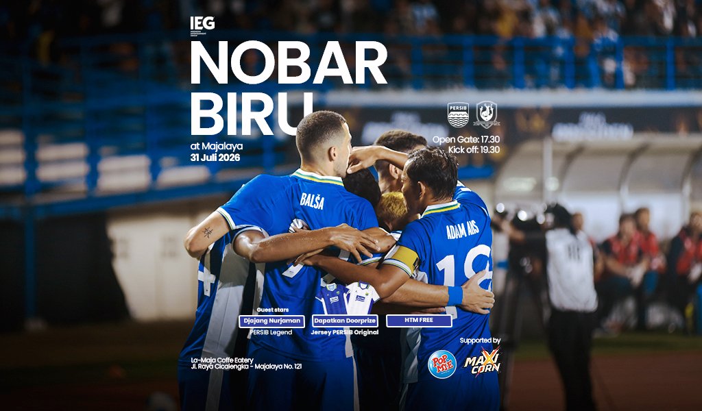 Persib dan Pop Mie menggelar Nobar Biru gratis lawan Tampines Rovers. Ada Djadjang Nurdjaman, doorprize jersey original dan hiburan Bobotoh