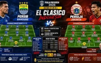 Prediksi Persib vs Persija semifinal Piala Presiden 2026, H2H, susunan pemain, link live streaming dan tempat menonton El Clasico hari ini.