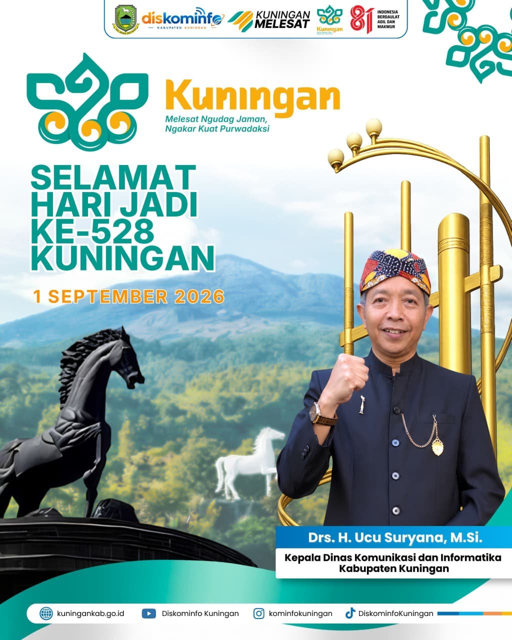 Diskominfo Kabupaten Kuningan mengucapkan Selamat Hari Jadi ke-528 Kuningan: Melesat Ngudag Jaman, Ngakar Kuat Purwadaksi.