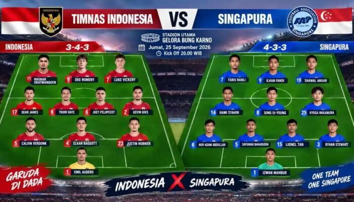 Jadwal Timnas Indonesia vs Singapura Live Streaming dan Prediksi H2H: FIFA ASEAN Cup 2026